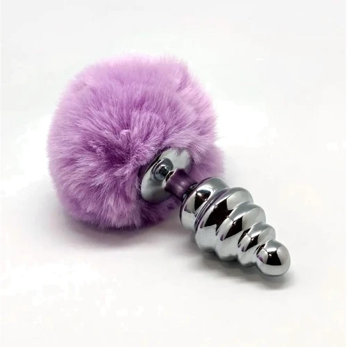 Металевий анальний затор Кролячий хвостик Alive Fluffly Twist Plug M Purple