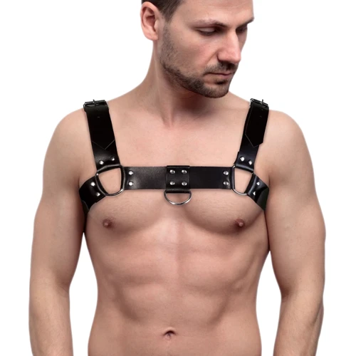 Мужская портупея на грудь из натуральной кожи Feral Feelings - Bulldog Harness Black