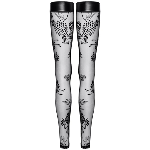 Панчохи Noir Handmade F243 Tulle stockings with patterned flock embroidery Вlack, XL: Декор Вышивка