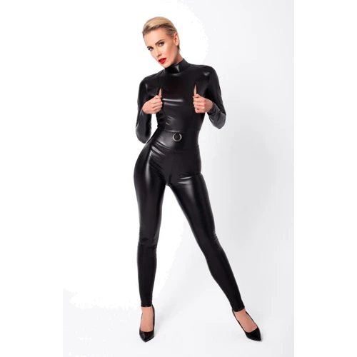 Комбінезон Noir Handmade F319 Caged wetlook catsuit with zippers and ring Black, M