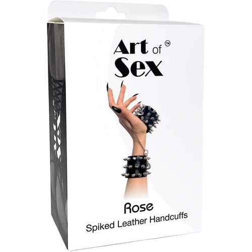 Наручники с шипами Art of Sex - Rose Spiked Leather Handcuffs: Цвет черный