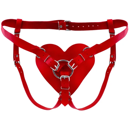 Трусики Сердце для страпона из натуральной кожи Feral Feelings - Hearts Strap-on Belt Red