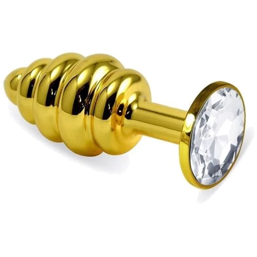 Анальна пробка із кристалом LoveToy Gold Spiral Plug Clear