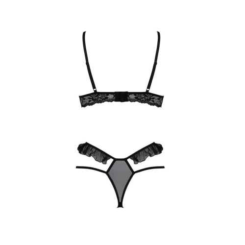 Комплект Passion DOLLY SET WITH OPEN BRA black L/XL: Декор Рюши, Кружево