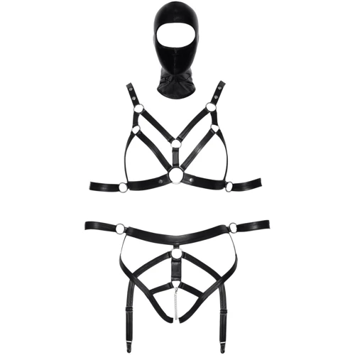 Комплект с маской Orion Bad Kitty Set Harness + Mask Black, XS: Декор Цепочка, Кольца, Кружево, Заклепки