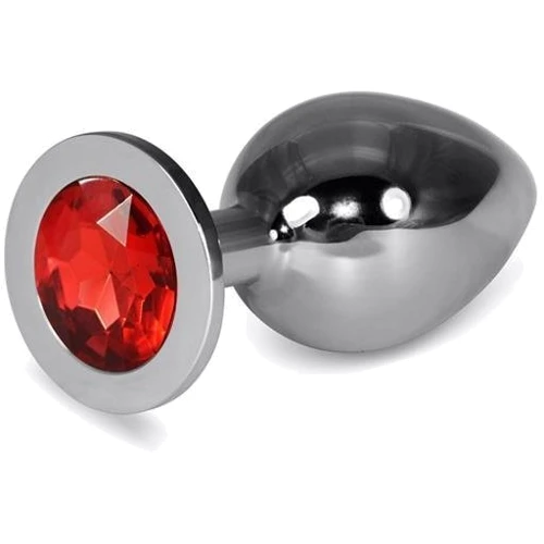 Анальна пробка із кристалом LoveToy Large Silver Plug Red