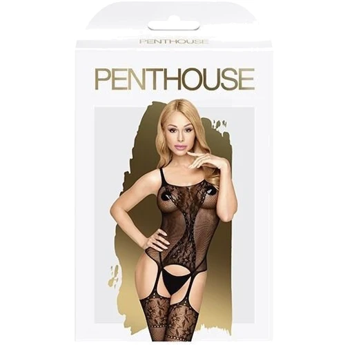 Бодистокинг с силуэтным рисунком и имитацией подвязок Penthouse - Miss Curvy Black XL: Вид Бодистокинг