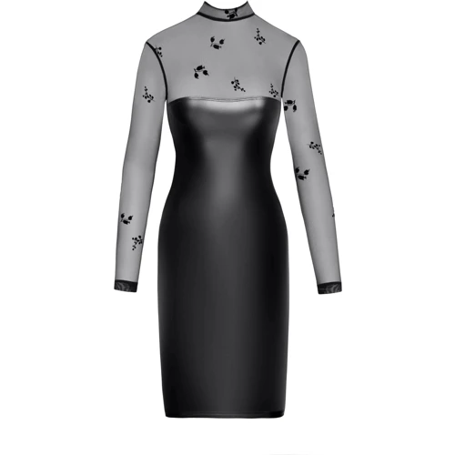 Платье Noir Handmade F310 Sublime wetlook and flocked mesh midi dress Вlack, S: Размер S