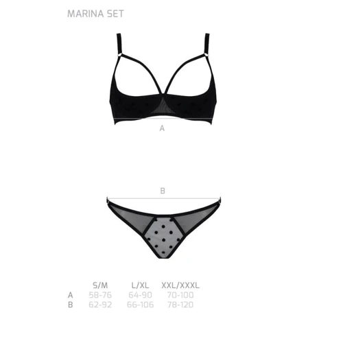 Комплект Passion MARINA SET WITH OPEN BRA black S/M: Декор Без декора