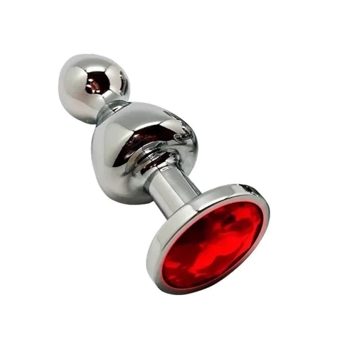 Анальний затор Wooomy Lollypop Double Ball Metal Plug Red M