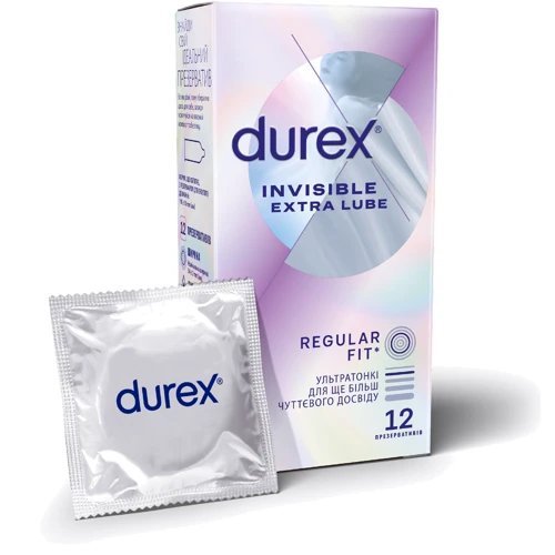 Презервативи латексні зі змазкою DUREX №12 INVISIBLE (extra lube)