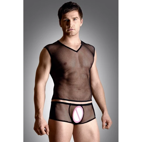 Чоловічий комплект білизни SoftLine - Net set, shirt and thong, M/L (black)