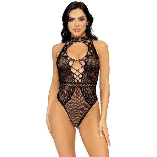 Боди Leg Avenue Net and lace halter OS Black