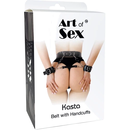 Кожаный пояс с наручниками Art of Sex - Kasta, черный XS-M: Цвет черный