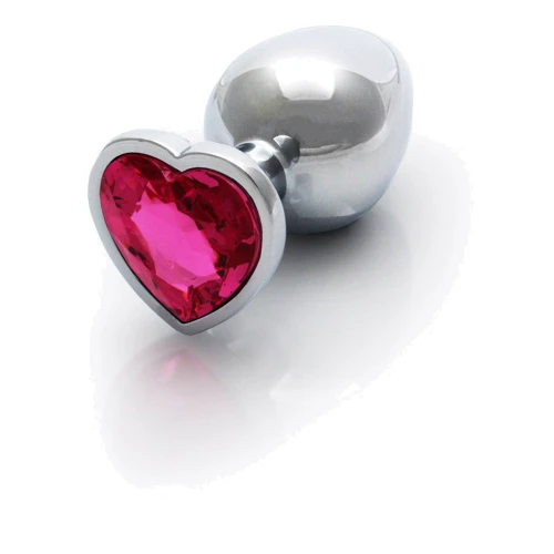 Металевий анальний затор Ouch! Heart Gem Silver - Rubellite Pink, М