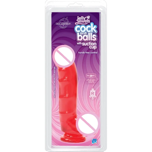 Фалоімітатор Doc Johnson Jelly Jewels - Cock and Balls with Suction Cup - Red: Призначення Вагінальні