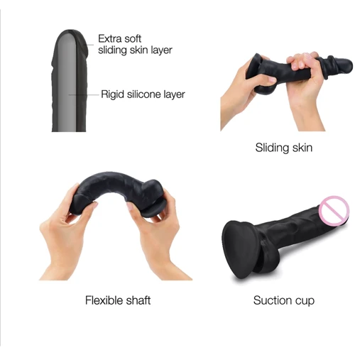 Реалістичний фалоімітатор Strap-On-Me Sliding Skin Realistic Dildo Black - XXL: Призначення Вагинальные