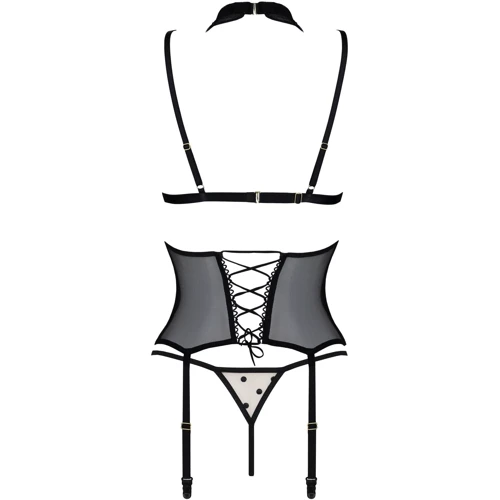 Корсет з відкритими грудьми Passion DOMINICA CORSET Вeige XXL/XXXL (стрінги в наборі): Декор Шнуровка