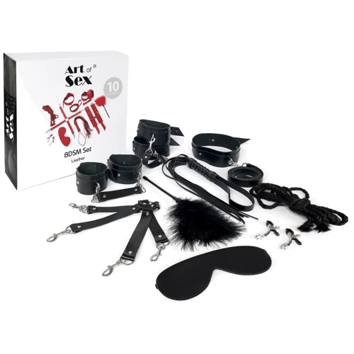 Набір Art of Sex - BDSM Set Leather, 10 предметів, натуральна шкіра, чорний: Колір черный