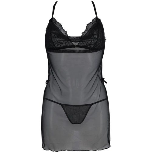 Сорочка Passion DELIENA CHEMISE Black S/M (стрінги в наборі): Декор Кружево