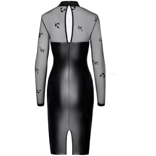 Платье Noir Handmade F310 Sublime wetlook and flocked mesh midi dress Вlack, S: Материал Полиэстер