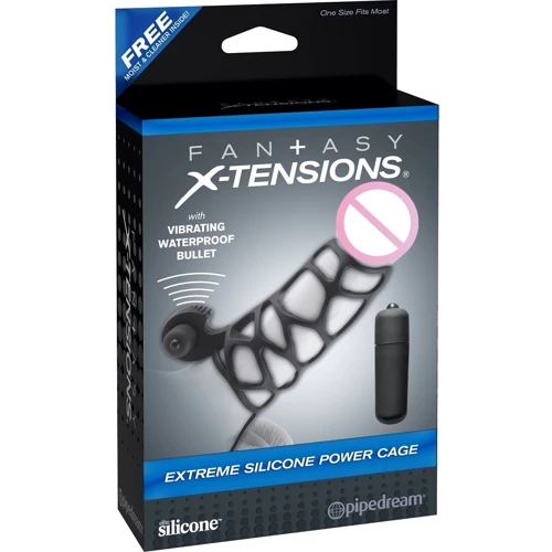 Pipedream FX Extreme Silicone Power Cage вибронасадка на член, 12х3,3 см: Наличие вибрации Есть