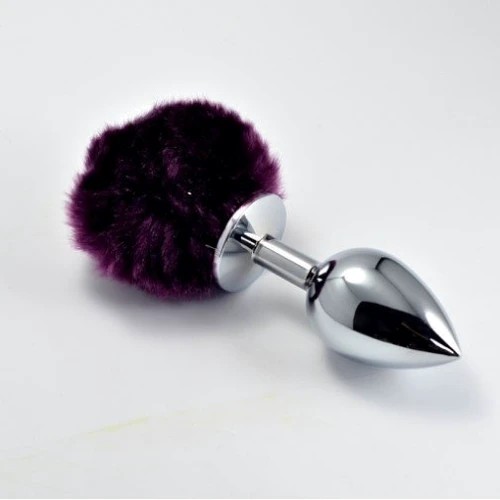 Анальна пробка з хвостиком LoveToy Large Silver Plug+Pompon Purple