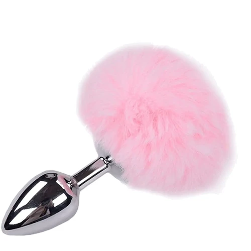 Металевий анальний затор Кролячий хвостик Alive Fluffly Plug S Pink