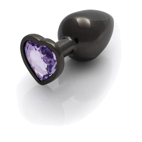 Металевий анальний затор Ouch! Heart Gem Gunmetal - Amethyst Purple, М