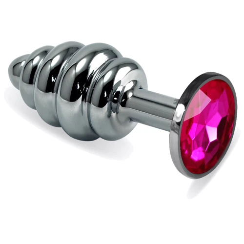 Анальна пробка із кристалом LoveToy Silver Rosebud Spiral Metal Plug Fuchsia