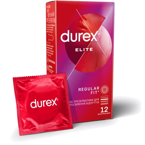 Презервативи латексні зі змазкою Durex №12 Elite тонкі з додатковою змазкою