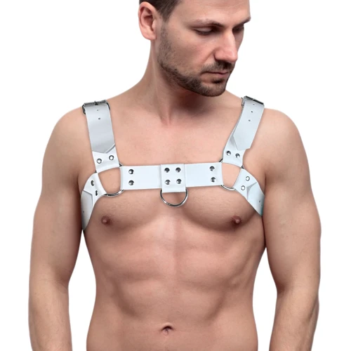 Мужская портупея на грудь из натуральной кожи Feral Feelings - Bulldog Harness White