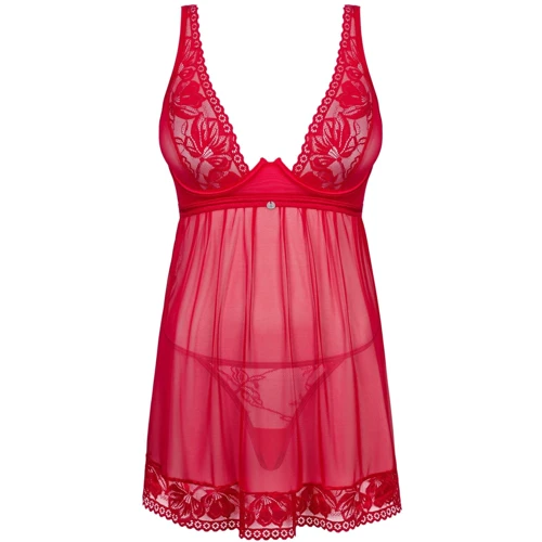 Прозора сорочка бебі-дол Obsessive Lacelove babydoll & thong XS/S Red: Вид Сорочки