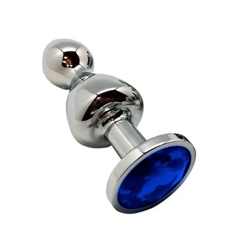 Анальний затор Wooomy Lollypop Double Ball Metal Plug Blue S