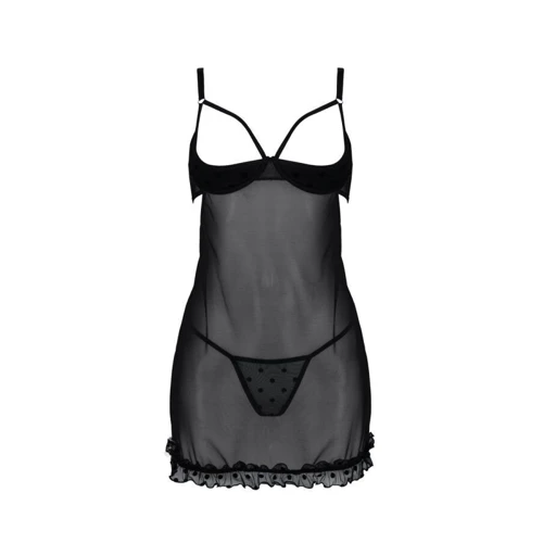 Пеньюар Passion MARINA CHEMISE black XXL/XXXL: Декор Рюши