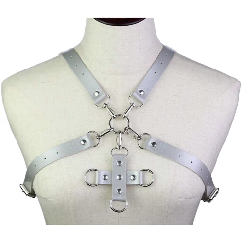 Портупея с фиксатором Women's PU Leather Chest Harness Caged Bra GREY