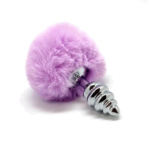 Металевий анальний затор Кролячий хвостик Alive Fluffly Twist Plug L Purple