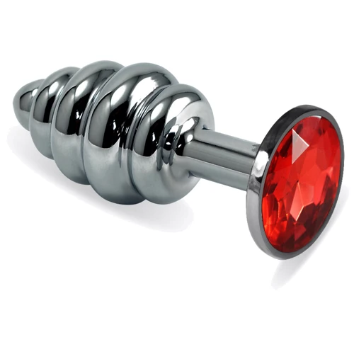 Анальна пробка із кристалом LoveToy Silver Spiral Plug Red