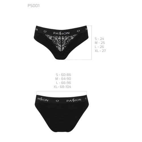 Трусики з широкою гумкою і мереживом Passion PS001 PANTIES black, size M: Декор Мереживо, вишивка