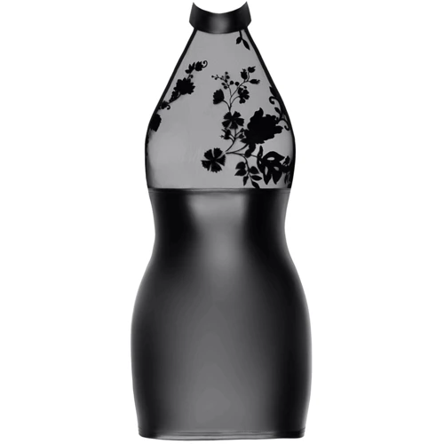 Платье Noir Handmade F311 Eros mini halter dress of flocked mesh and wetlook Вlack, L: Материал Полиэстер