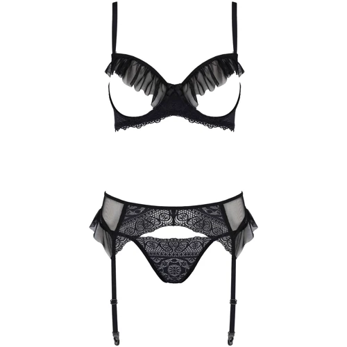 Комплект ECO Passion KERRIA SET WITH OPEN BRA black XXL/XXXL: Декор Кружево, Волан, Бант