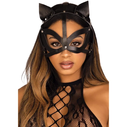 Маска кошки из экокожи Leg Avenue Vegan leather studded cat mask Black