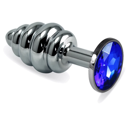 Анальна пробка із кристалом LoveToy Silver Rosebud Spiral Metal Plug Darkblue