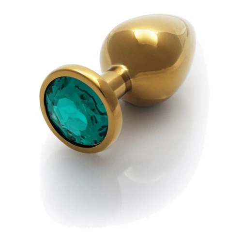 Металлическая анальная пробка Ouch! Heart Gem Gold - Emerald Green, М