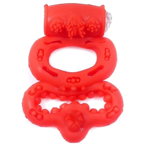 Эрекционное вибро кольцо BOSS Vibrating Duo Cock Ring Red, BS6700046