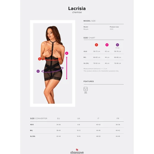 Еротична сорочка з відкритими грудьми Obsessive Lacrisia black XL/2XL: Матеріал Полиамид