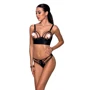 Комплект из эко-кожи Passion Malwia Bikini black S/M: с люверсами и ремешками, бра и трусики